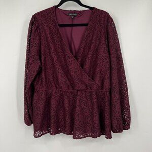 Lane Bryant peplum Lace Blouse wine colored plus womans plus size 18 20